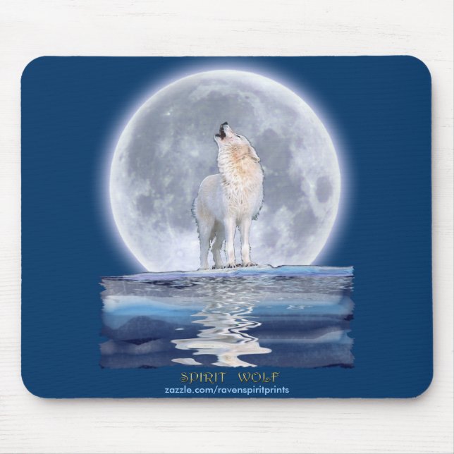 Mousepad Howling White Wolf & Moon Wildlife (Frente)