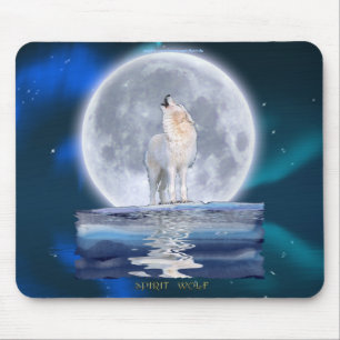 Mousepad Howling White Wolf & Moon Wildlife Fantasy