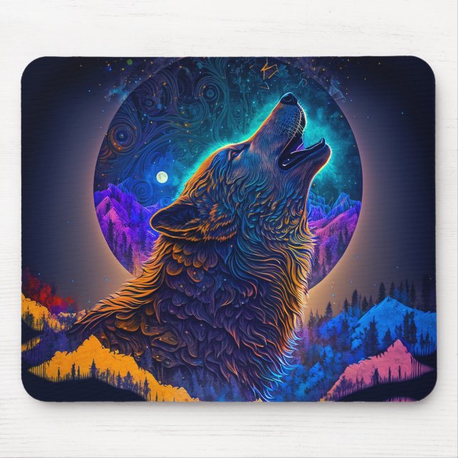 Mousepad Howling Wolf Surreal Fantasy (Frente)
