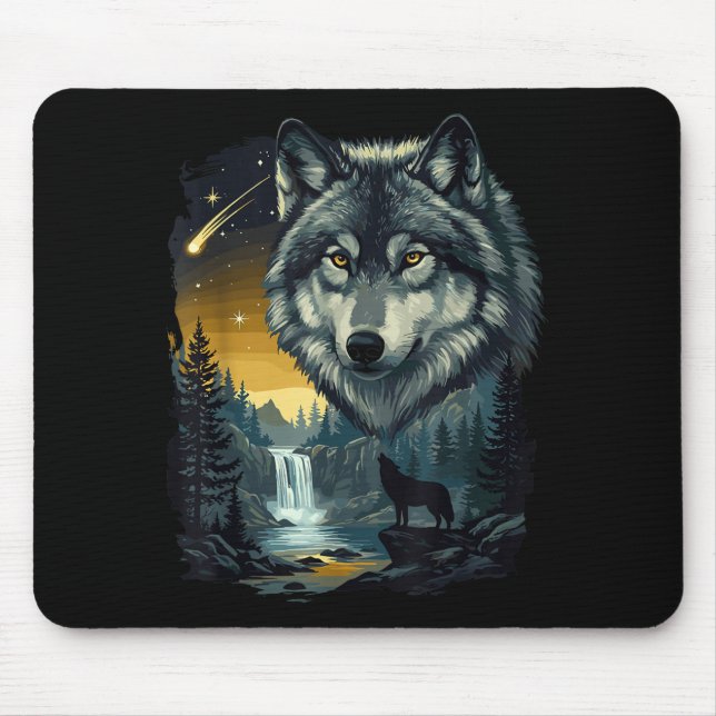 Mousepad Howling Wolf Waterfall Scene For Nature Lovers And (Frente)