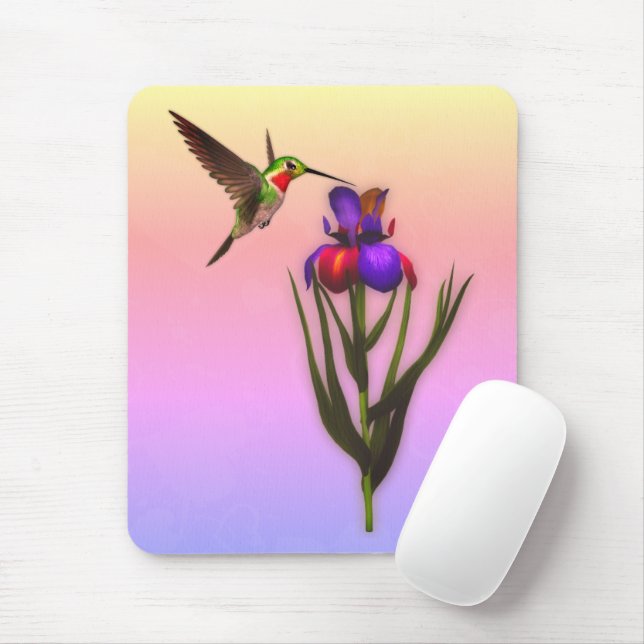 Mousepad Hummingbird Iris Flower Art (Com mouse)