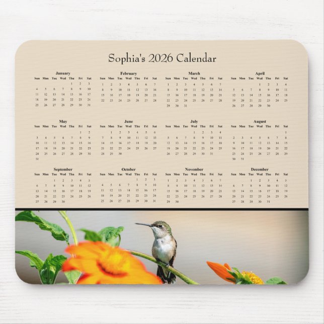 Mousepad Hummingbird on an Orange Flower – 2026 Calendar (Frente)