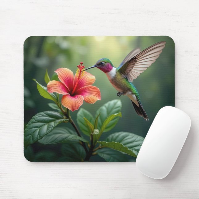 Mousepad Hummingbird pairando sobre Hibiscus (Com mouse)