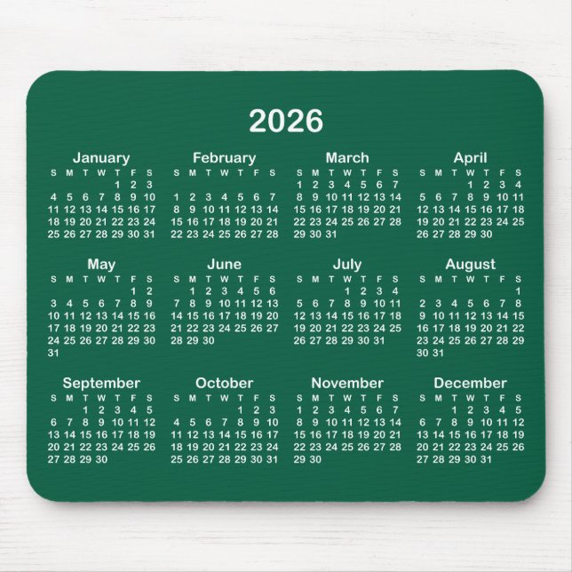 Mousepad Hunter Green and White 2026 Calendar (Frente)