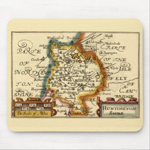 Mousepad Huntingdonshire County England Antigo Mapa Antiquá