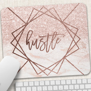 Mousepad Hustle Rosa Dourado Mármore Bege Rosa Brilho Falso