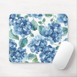 Mousepad Hydrangea Blues Flores em Aquarela Padrão de Flo