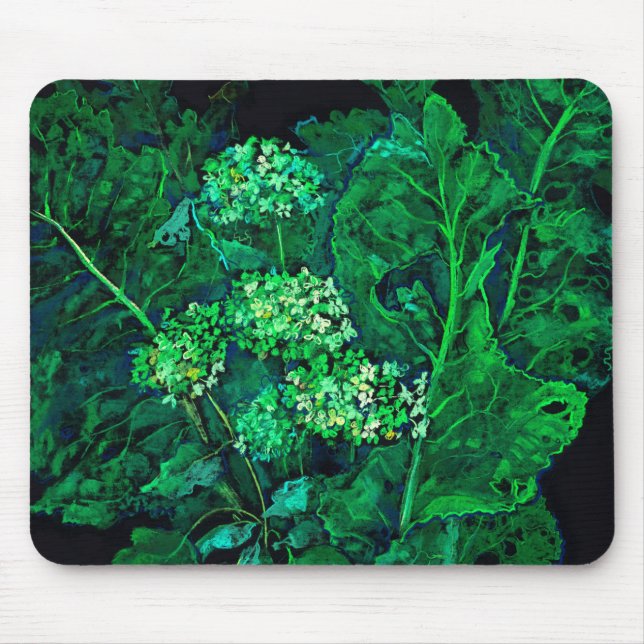 Mousepad Hydrangea e Horseradish Floral Art Black & Green (Frente)
