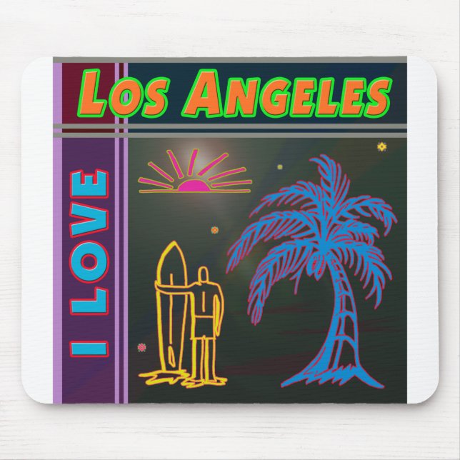 Mousepad "I AMVE Los Angeles" Sun Palm Tree & Surfer Mousep (Frente)