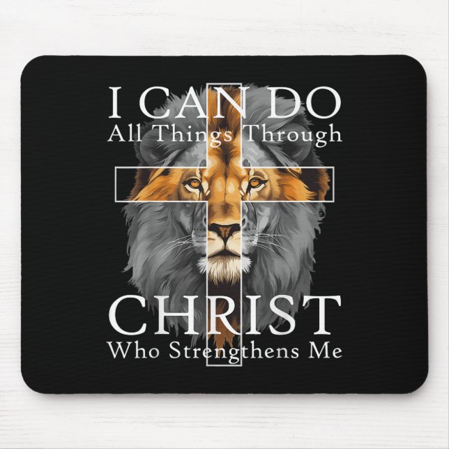 Mousepad I Can Do All Things Through Christ Christian Lion  (Frente)