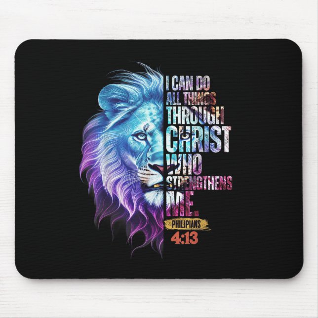 Mousepad I Can Do All Things Through Christ Lion Faith Chri (Frente)