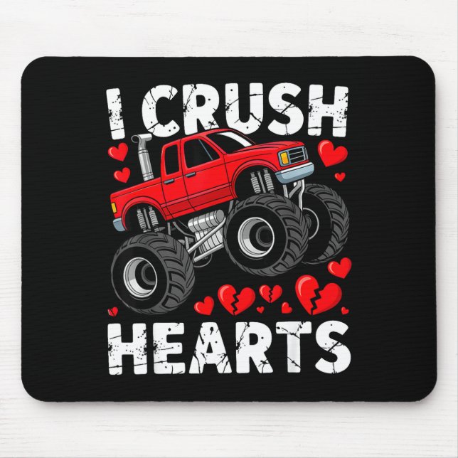 Mousepad I Crush Hearts Valentine Monster Truck Boys Toddle (Frente)