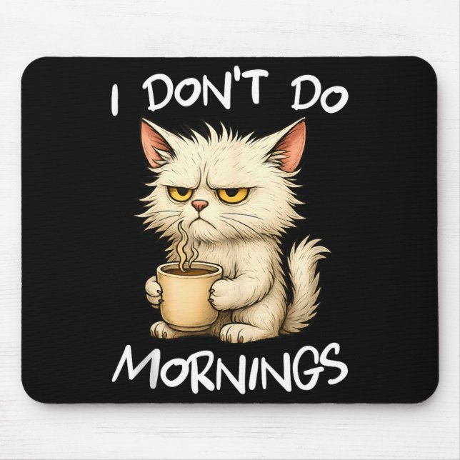 Mousepad I Don't Do Mornings Funny Quote Coffee Cat Lover G (Frente)