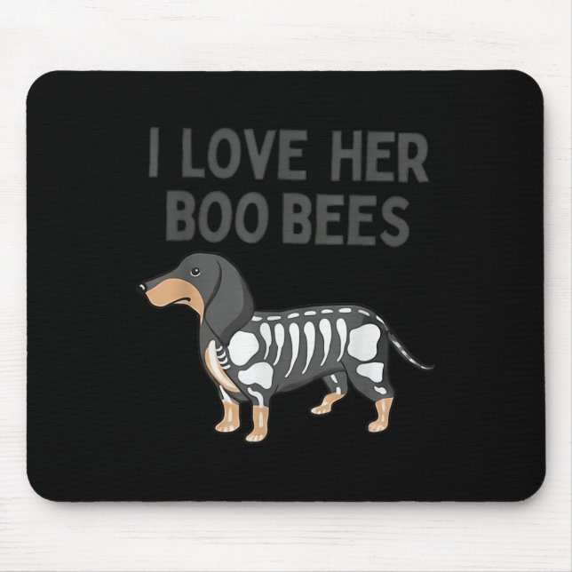Mousepad I Love Her Boo Bees Funny Halloween Dachshund Ween (Frente)