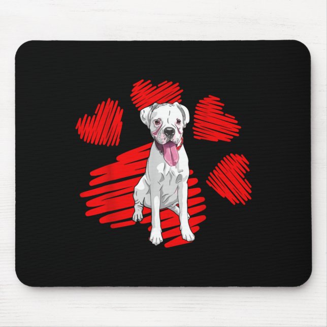 Mousepad I Love My White Boxer Dog Paw Heart Valentines Day (Frente)