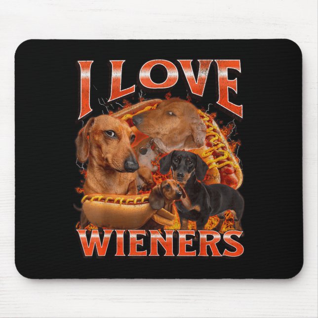 Mousepad I Love Wieners Funny Offensive Dachshund Bootleg G (Frente)