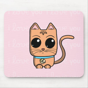 Mousepad I Love You, Cute Caramel Cat Illustration Art Prin