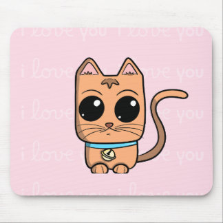 Mousepad I Love You, Cute Caramel Cat Illustration Art Prin