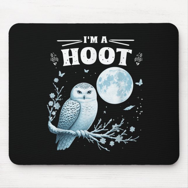 Mousepad I’m A Hoot Snowy Owl Full Moon Night Sky Soky Magi (Frente)