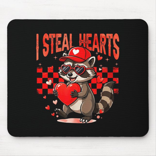 Mousepad I Steal Hearts Design Raccoon Valentine Day Retro  (Frente)