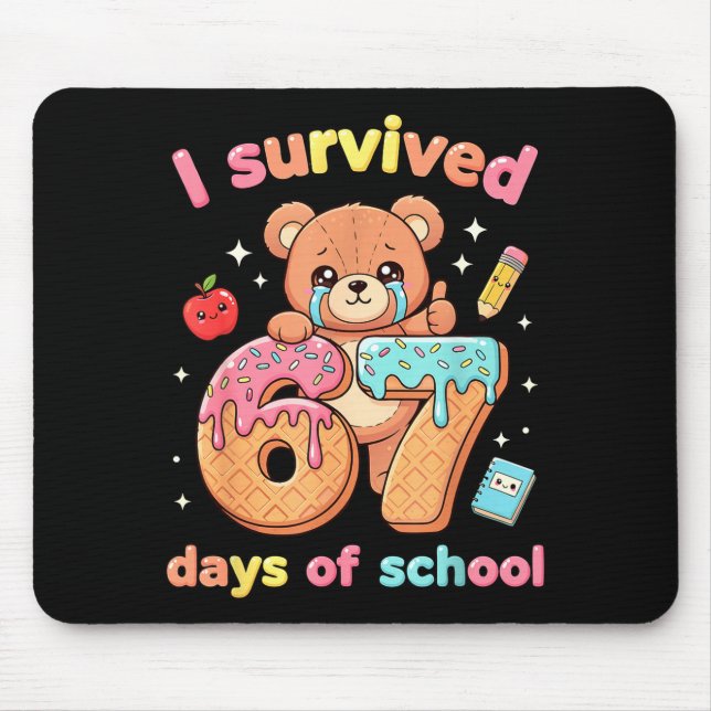 Mousepad I Survived 67 Days Of School Funny Teddy Bear Six  (Frente)
