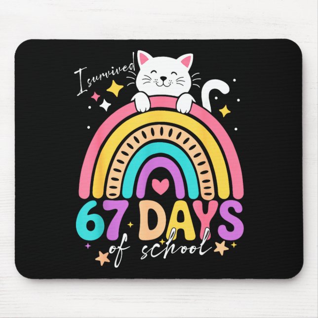 Mousepad I Survived 67 Days Of School Kids Kitten Cat Cool  (Frente)