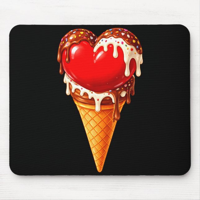Mousepad Ice Cream Heart Funny Drip Valentines Day Boys Gir (Frente)