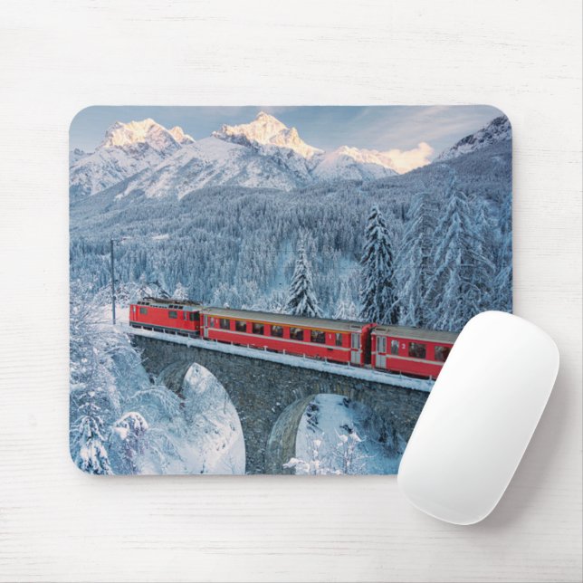 Mousepad Ice & Snow | Red Bernina Express Train Switzerland (Com mouse)