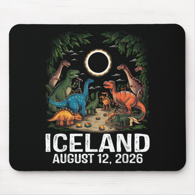Mousepad Iceland Total Solar Eclipse 2026 Dinosaur T-Rex (Frente)