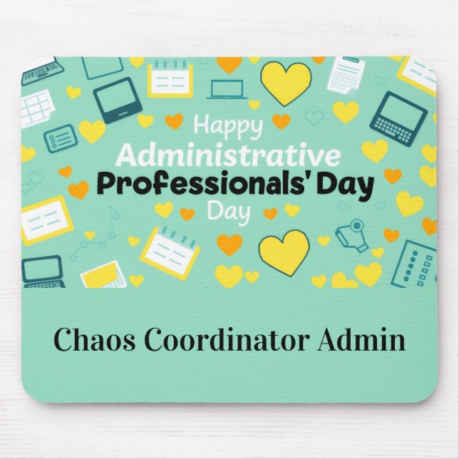 Mousepad Ícone de Coração do Dia do Administrador em Letras (Frente)