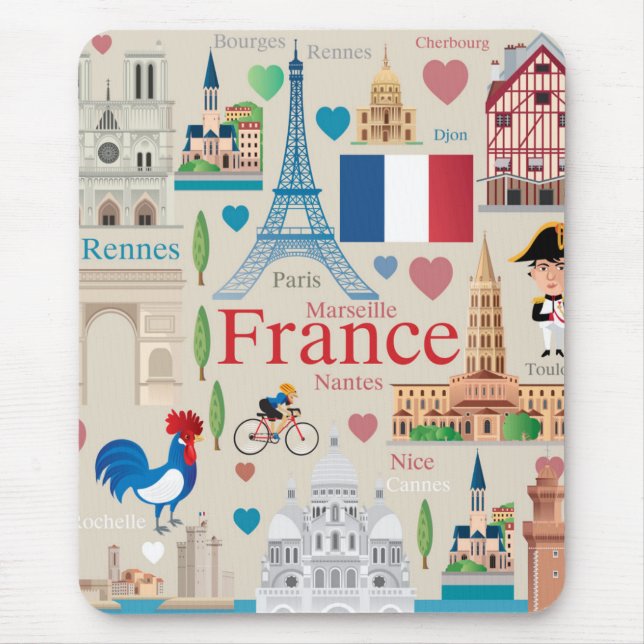Mousepad Ícones bonitos de France (Frente)