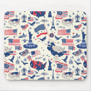 Mousepad Ícones Patrióticos - Estátua da Liberdade, Bandeir