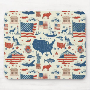 Mousepad Ícones Patrióticos - Estátua da Liberdade, Bandeir
