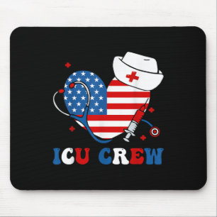 Mousepad Icu Crew Stethoscope Coração Bandeira Americana 4