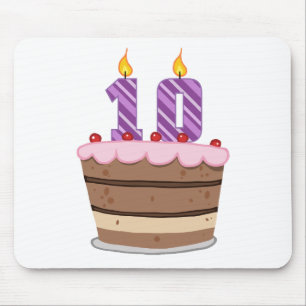 Mousepad Idade 10 no bolo de aniversário