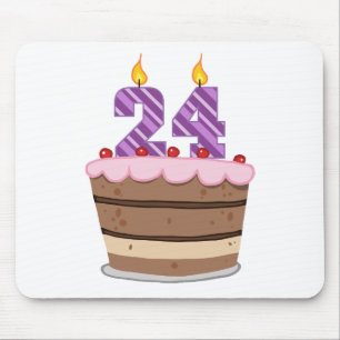 Mousepad Idade 24 no bolo de aniversário