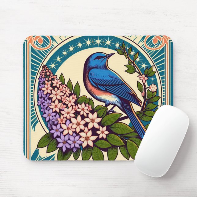 Mousepad Idaho Mountain Bluebird e Syringa Flores (Com mouse)