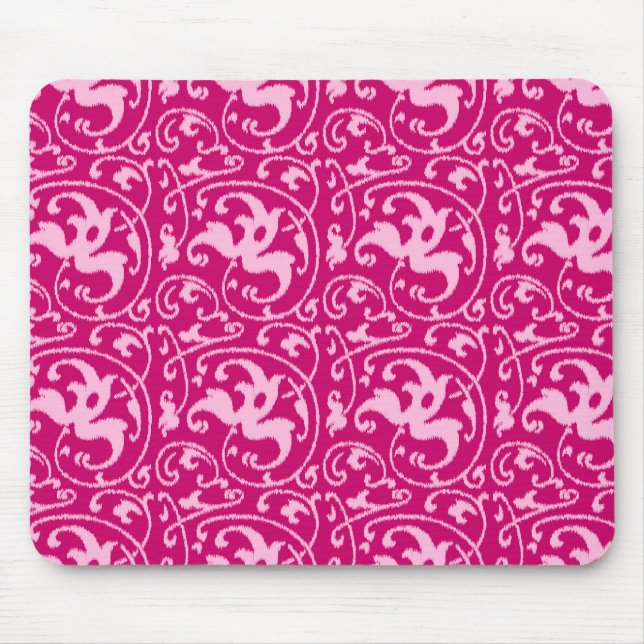 Mousepad Ikat Floral Damask - Fuchsia e rosa pálido (Frente)