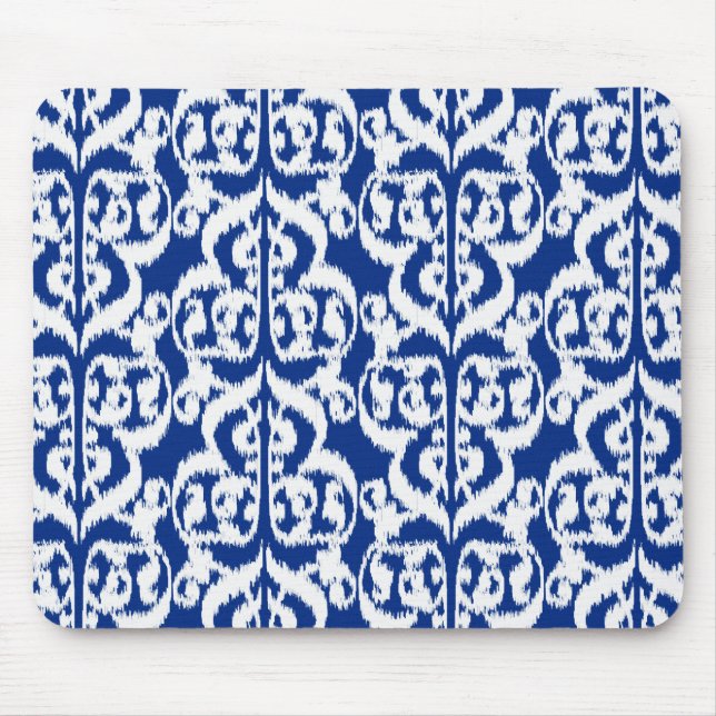 Mousepad Ikat Moorish Damask - azul de cobalto e branco (Frente)