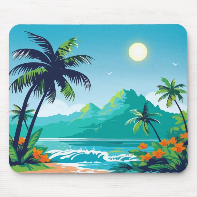 Mousepad Ilha Tropical Verde Ilustrada (Frente)