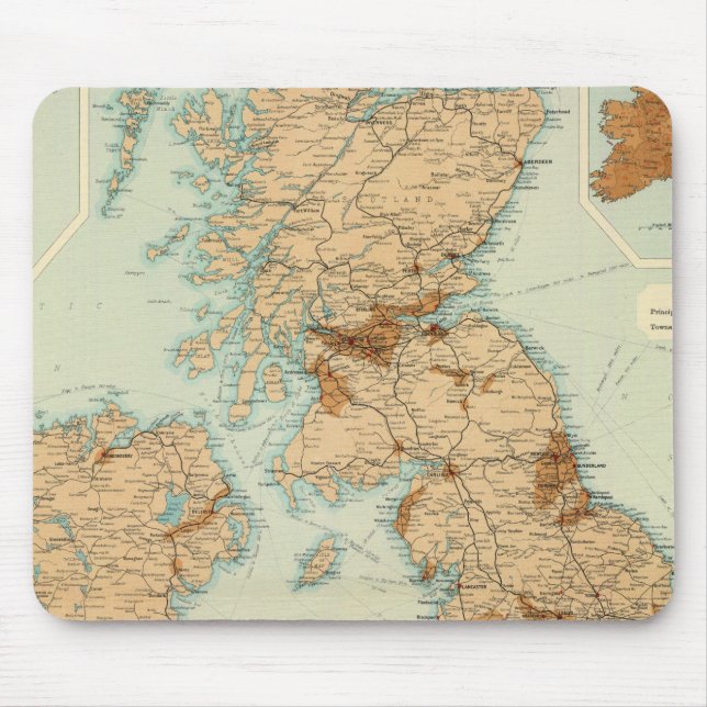 Mousepad Ilhas Britânicas — caminho de ferro e mapa industr (Frente)