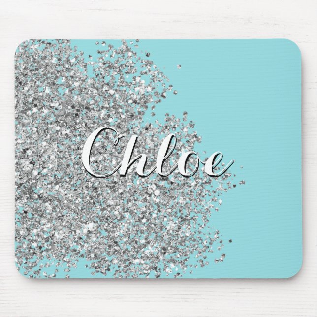 Mousepad Ilhas Paraíso Azul Brilham com Silver Glitter (Frente)