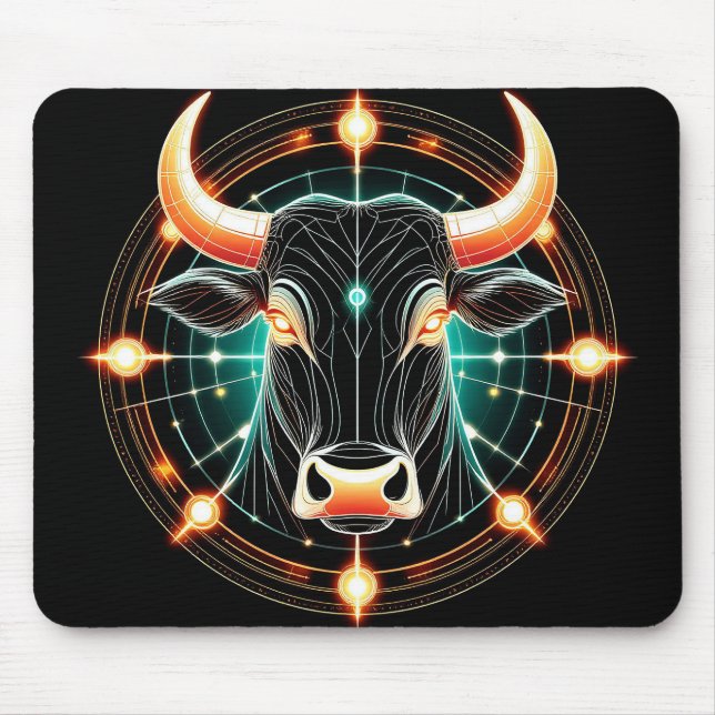 Mousepad Ilustração Abstrata de Touro Glowing (Frente)