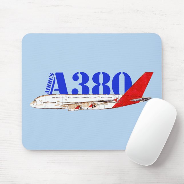 Mousepad Ilustração Airbus A380 com Design de Cauda Vermelh (Com mouse)
