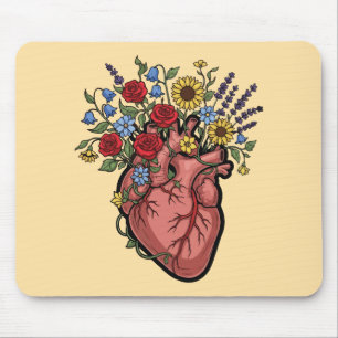 Mousepad Ilustração Anatômica do Coração Floral