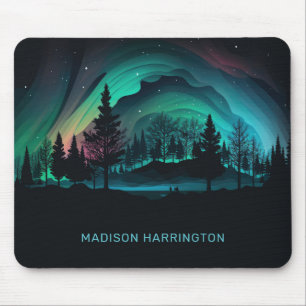 Mousepad Ilustração Aurora Borealis de Nome Personalizado
