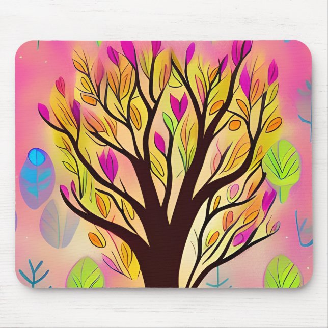 Mousepad Ilustração bonito de árvore colorida (Frente)