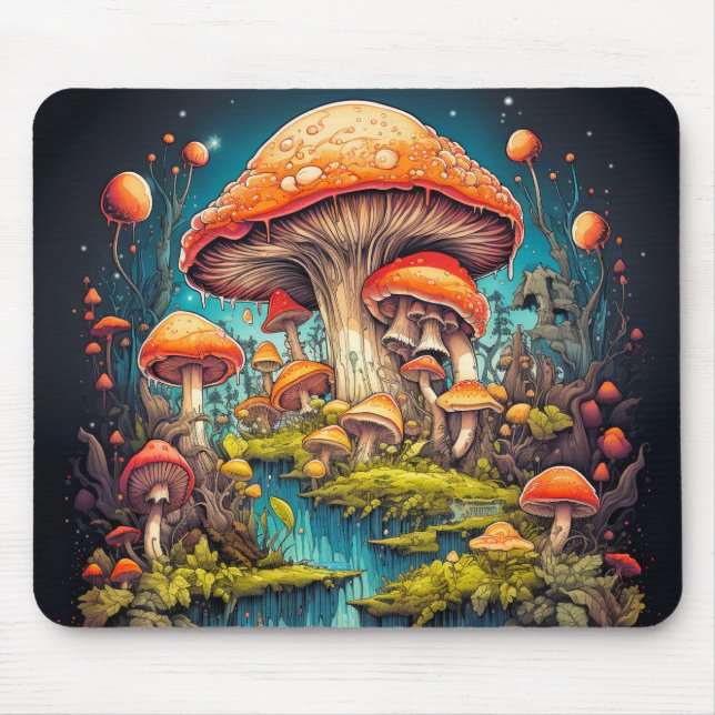 Mousepad Ilustração Colorida de Cogumelo Psicodélico (Frente)