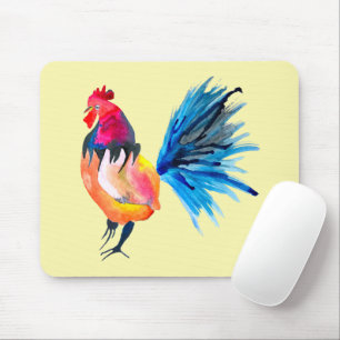 Mousepad Ilustração colorida de cor d'água do galo