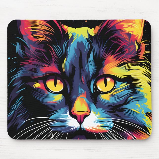 Mousepad Ilustração Colorida de Gatos (Frente)